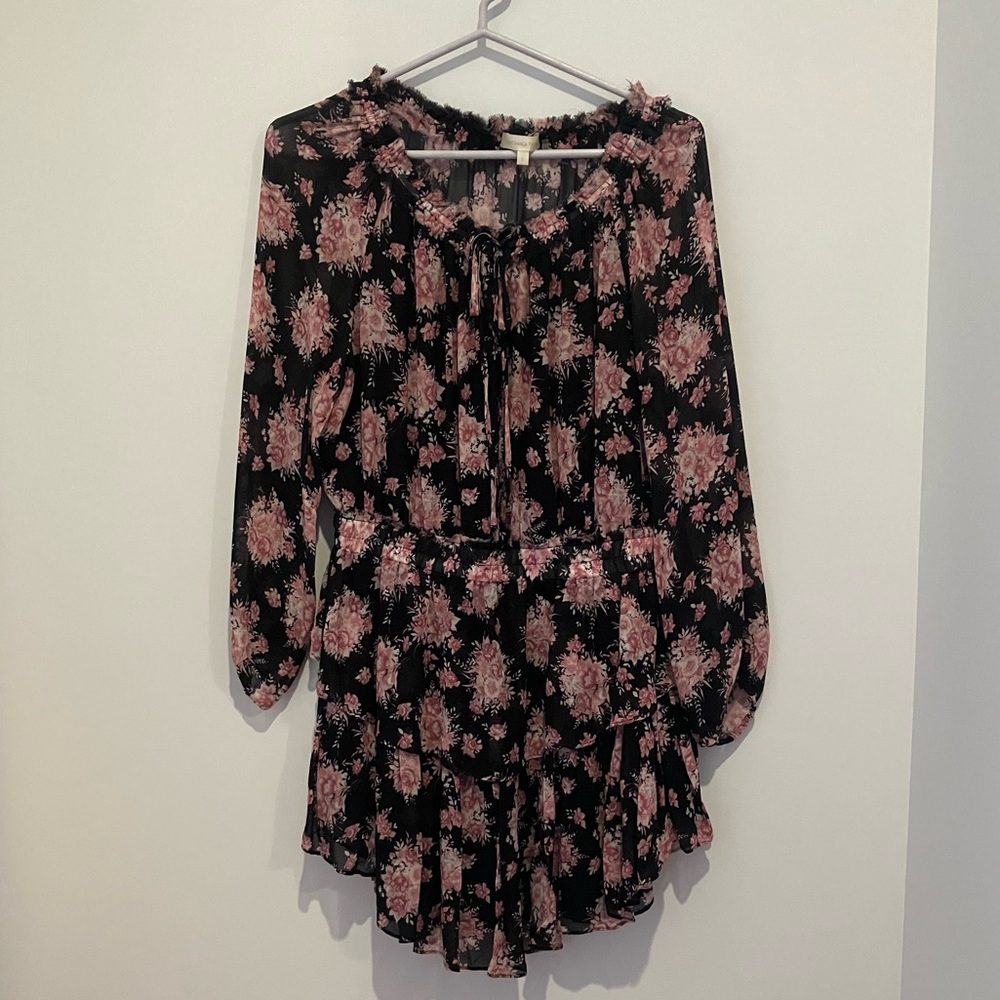 LoveShackFancy Black and Pink Floral Dress